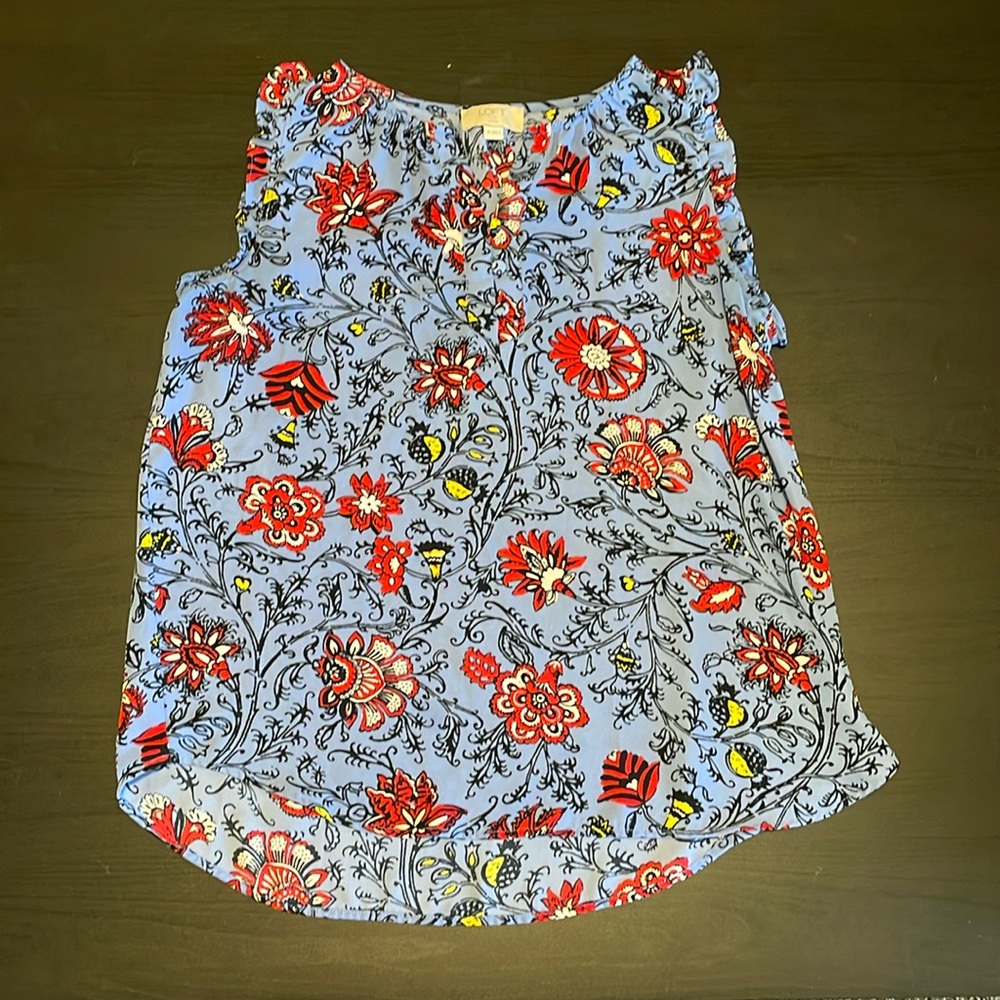 Anne Taylor Loft Blue/Purple Short Sleeve Floral Blouse